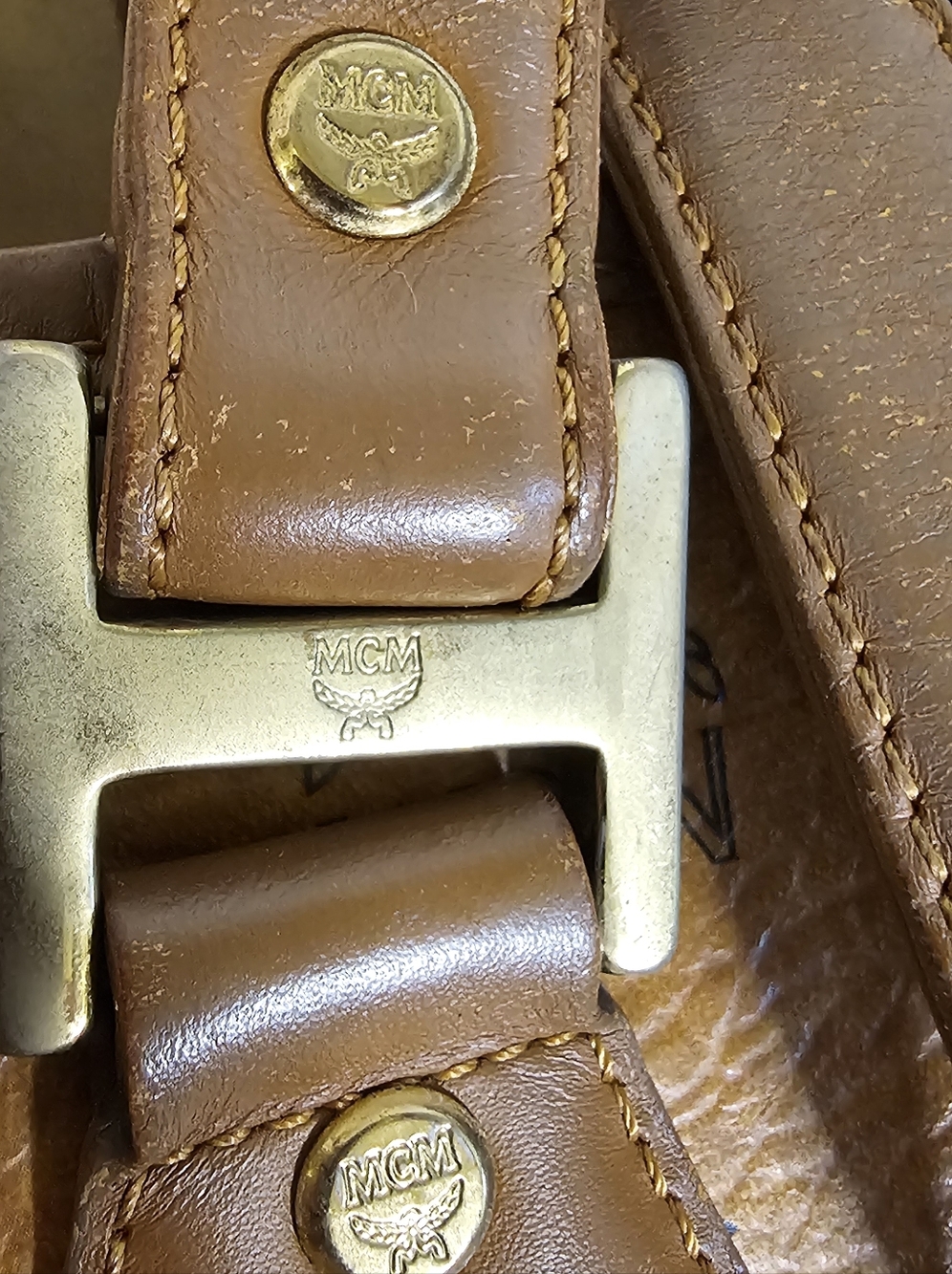 MCM Cognac Monogram Tote with Pink Center Stripe - Picture 8 of 16